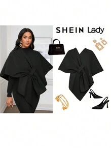 SHEIN Lady Veste chale structurée avec nœud papillon à la taille pour femme