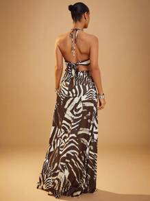 Hauture 正面镂空交叉挂脖露背连衣裙