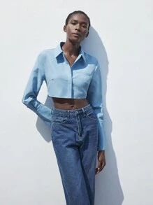 SHEIN Maija Áo cánh nữ thanh lịch giản dị phong cách thành thị có thể điều chỉnh lưng mới, tiệc trở lại trường, màu xanh - Màu xanh lam - Xem 2