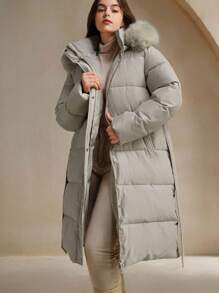 Anewsta Abrigos con capucha y cuello esponjoso para mujer talla grande, para invierno