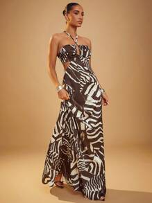 Hauture 正面镂空交叉挂脖露背连衣裙