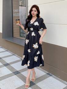 DAZY Women's V-Neck Allover Floral Print Dress Sundress,Dress For Wedding - Black - View 3