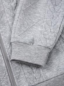 Manfinity Homme Men's Solid Color Front Zipper Long Sleeve Drawstring Hoodie, Casual Daily Wear - Light Grey - View 3