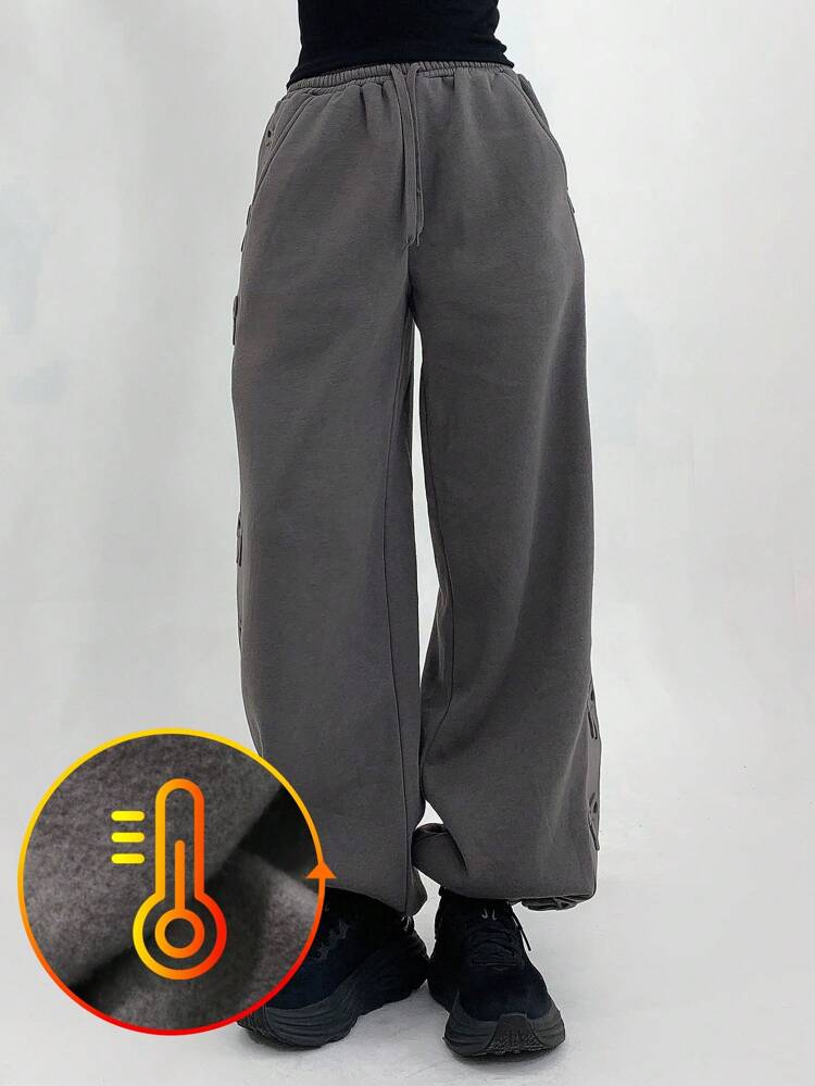 Thermal Lined Loose Fit Steel Stamped Bowknot Women's Sweatpants, Thermal Lined Fall,Winter Women Joggers