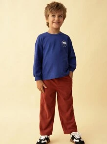 THE HAPPY LOOK Camiseta de manga larga básica y casual de corte holgado con estampado de nubes para niños pequeños, adecuada para otoño e invierno
