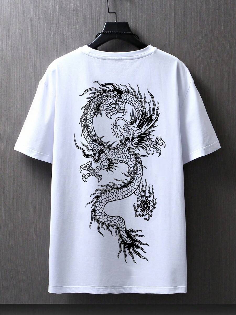 Manfinity LEGND Men's Dragon Printed Short Sleeve T-shirt - White - View 1
