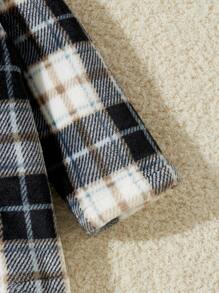 SHEIN Baby Boy Classic Black & White Plaid Hooded Cardigan Jacket, Warm Flannel Fabric, Suitable For Autumn And Winter - Black - View 6