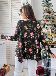 SHEIN Essnce Große Größen Herbstkleidung Kurven Damen Bekleidung Herbst und Winter Neue Mode Lässig Festival Weihnachten Damenkleidung Weihnachten Langarm T-Shirt Weihnachten Damenshirts Weihnachtsfamilie Ugly Christmas T-Shirt Santa Claus Grafikdruck T-Shirt, Weihnachtsbaum Grafikdruck T-Shirt Schwarzes Weihnachten Grafikdruck T-Shirt Asymmetrischer Saum Locker Baby Doll Weihnachts T-Shirt