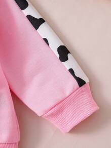 SHEIN Playful Pals 2 件装女婴秋季可爱卡通奶牛印花长袖圆领运动衫和运动裤套装，休闲 - 粉色 - 查看 8