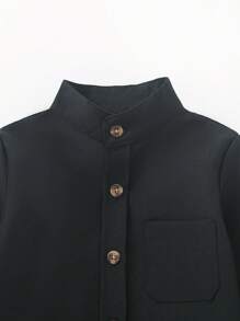 SHEIN 男童前扣长袖基本款休闲衬衫 - 黑色 - 查看 6