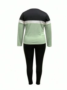 SHEIN LUNE 秋季大码休闲拼色长袖上衣和裤子两件套 - 彩色 - 查看 2
