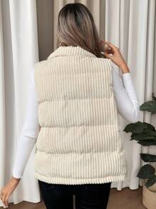 SHEIN Frenchy Zip Up Corduroy Padded Coat  Women's Solid Color Padded Vest  Snap Button Front Vest Padded  Corduroy Coat   Winter Clothes  Homecoming