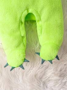 Baby Boy Luminous Cartoon Monster Eye Embroidery Pattern Long Sleeve Jumpsuit With Hat And Gloves, Casual Home Outfit