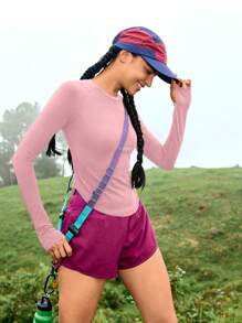 In My Nature 女士纯色圆领长袖休闲户外 T 恤 - 粉色 - 查看 7