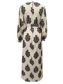 女士花卉印花圆领灯笼袖优雅阿拉伯朴素长袖连衣裙 - 彩色 - 查看 2