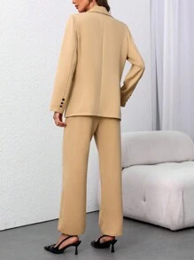 SHEIN Clasi 女士优雅复古双排扣西装外套 + 女士休闲直筒西装裤