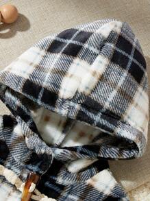 SHEIN Baby Boy Classic Black & White Plaid Hooded Cardigan Jacket, Warm Flannel Fabric, Suitable For Autumn And Winter - Black - View 4