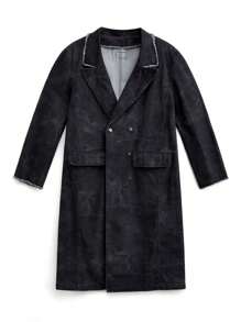 Manfinity VCAY Men's Loose-Fit Long Digital Print 100% Cotton Windbreaker, For Fall Winter - Dark Grey - View 7