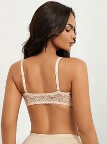 1 件装 蕾丝前扣 浪漫聚拢 带钢圈 女士胸罩 - 杏色 - 查看 2