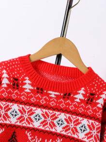 Red Long Sleeve Fair Isle Style Christmas Sweater For Tween Boys, Autumn/Winter - Family Matching Mommy And Me (4 Pieces Are Sold Separately) - Red - View 3
