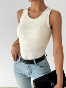 Chiquease Top ajustado de tirantes de cuello redondo de unicolor para mujer