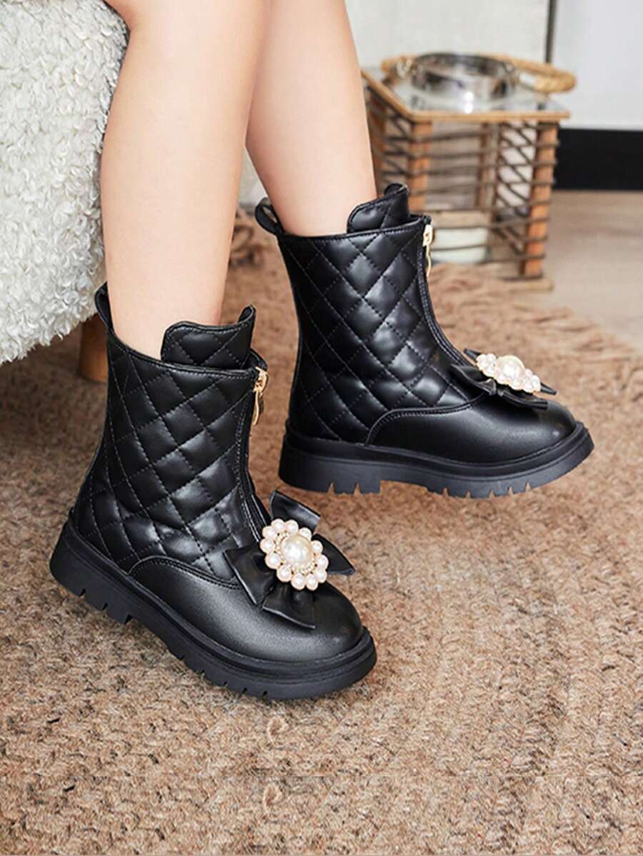 女童时尚靴子冬季新款儿童靴子秋季靴子女孩英伦风公主短靴 - 黑色 - 查看 1