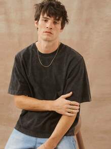 Áo phông nam 100% cotton hình hộp giặt - màu đen - Xem 1