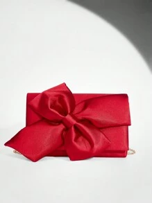 SHEIN BAE 女士大气喜庆圣诞节情人节宴会派对红色蝴蝶结手拿包晚宴包，优雅女士手拿包 - 酒紅色 - 查看 7