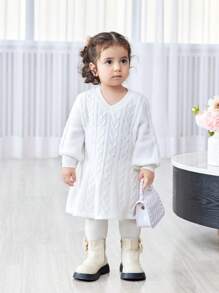 SHEIN Baby Mädchen Gestricktes A-Linien Kleid, modisch & vielseitig für lässige Ausgänge, Partys und Veranstaltungen im Herbst/Winter