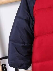 SHEIN 1pc Young Boys Casual Comfortable Warm Classic Blue & Red Pieced Hooded Long Padded Coat, Suitable For Outings, School, Daily Gatherings, Autumn & Winter Seasons