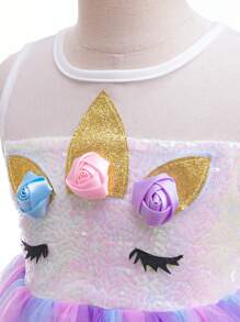 Glamorique Kids Váy công chúa dự tiệc nhiều màu sắc Unicorn Unicorn cho bé gái, váy lưới sequin có hoa hồng nhiều màu, sừng tai và mặt nạ che mắt, nơ cho tiệc tùng, sân khấu, cosplay, phong cách Trung Đông và Châu Âu - trắng - Xem 5