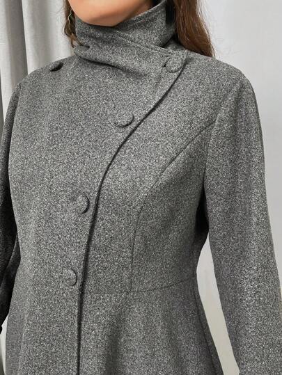 SHEIN Privé Plus Size Women's Autumn And Winter Fashion Show Dark Gray A-Line Asymmetrical Winter Woolen Coat Suitable For Simple Travel And Elegant Dating