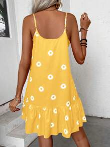 EMERY ROSE Women Daisy Flower Print Ruffle Hem Casual Cami Dress - Yellow - View 2