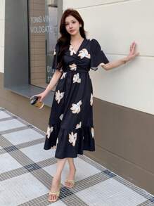 DAZY Women's V-Neck Allover Floral Print Dress Sundress,Dress For Wedding - Black - View 5