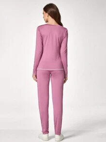 TaskEZ Contrast Color V-Neck Long Sleeve Top And Pocket Pants Casual Uniform Scrub Set