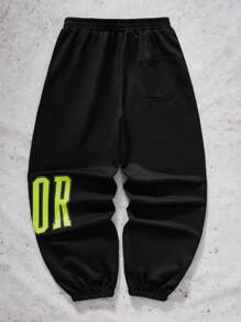 SHEIN Teen Boy Y2K Knit Solid Color Lettering Towel Embroidery Drawstring Pocket Casual Sweatpants