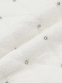 Teen Girls White Elegant Luxurious Rhinestone Knit Sweater And Skirt Set, Showcasing A Graceful And Charming Style For Autumn/Winter