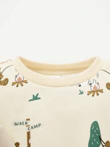 Cozy Pixies 2 pezzi Set di felpe girocollo per neonato con stampa di animali dei cartoni animati e colori a contrasto