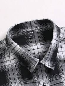 Manfinity Homme 男士格纹印花前扣休闲长袖衬衫 - 黑與白 - 查看 4