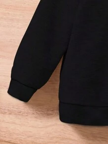 SHEIN Bộ 2 món/Bộ áo nỉ trùm đầu và quần nỉ thường ngày cho bé trai, mùa thu đông - màu đen - Xem 4