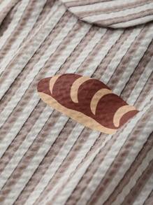 DAZY 纹理条纹面料面包印花长袖上衣和裤子睡衣套装，秋冬服装 - 咖啡棕 - 查看 9