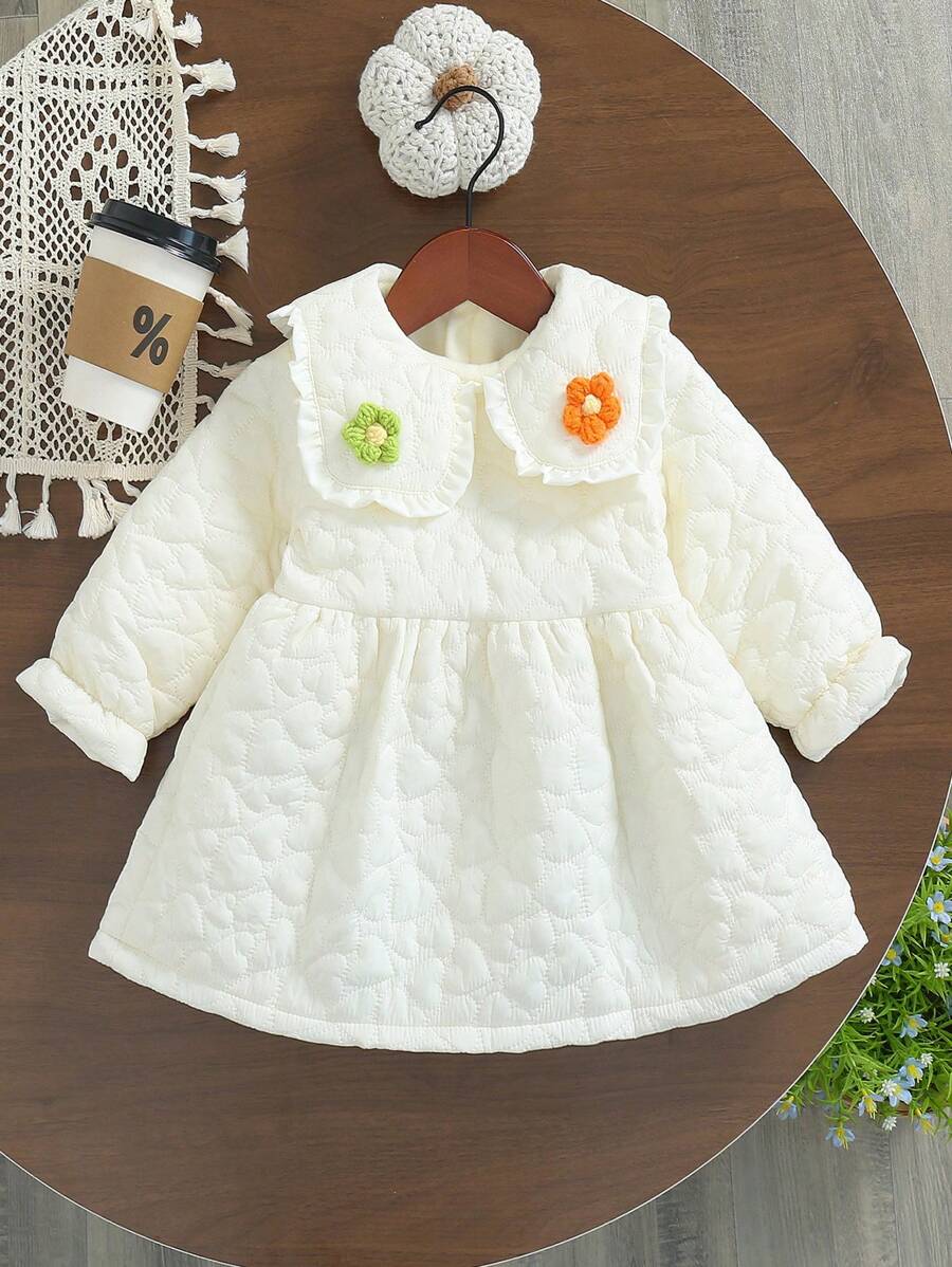 Abrigo acolchado con forro de flores elegante informal para niñas bebé en invierno - Beis - Ver 1