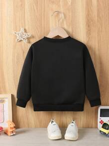 SHEIN Young Boy Alien Planet UFO Spaceship Family Alien Baby Printed Casual Round Neck Black Sweatshirt Autumn And Winter - Black - View 2