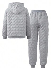2 peças/conjunto de moletom com capuz e calças de moletom para meninas adolescentes, tecido texturizado, conjunto de roupa da moda, outono