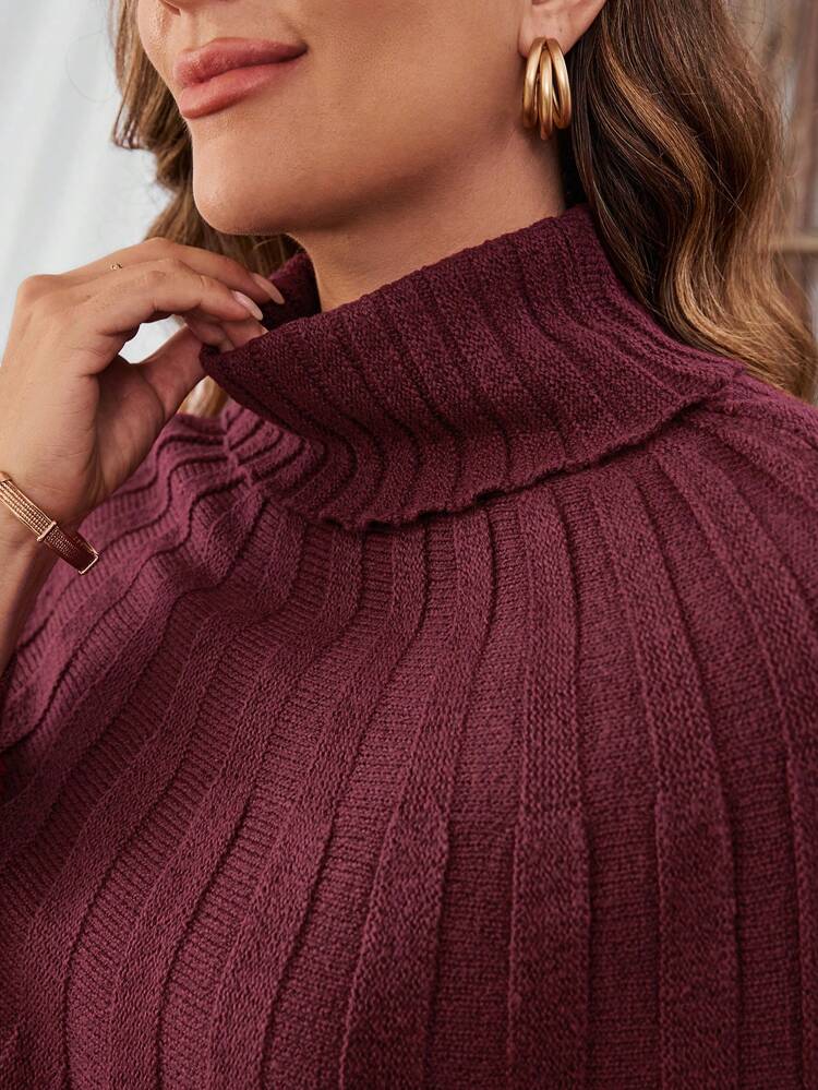 Women's Turtle Neck Long Sleeve Ribbed Sweater