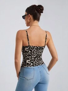 SHEIN Tall 1 pieza Top de tirantes tipo body con estampado de leopardo para mujer, verano
