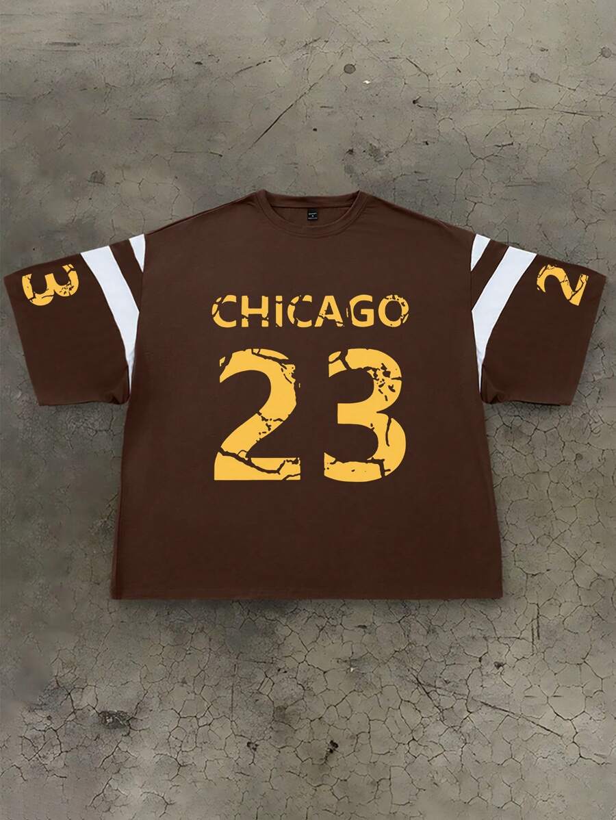 Manfinity EMRG 大码男士字母印花圆领短袖休闲 T 恤