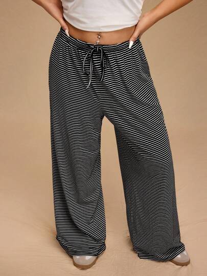 Forever 21 Plus Size Women's Casual Elastic Waist Stripe Knit Pants