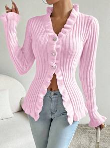 Celisse 女士优雅修身荷叶边针织开衫