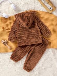 SHEIN Playful Pals 男婴秋冬休闲棕色纯色长袖衬衫和裤子 2 件套 - 鏽棕色 - 查看 2